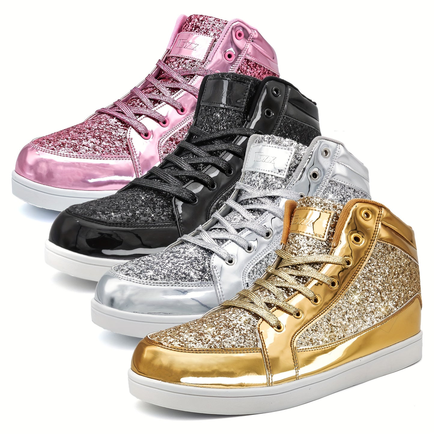 High Top Sequin Shoes, Shiny Casual Sneakers For Parties