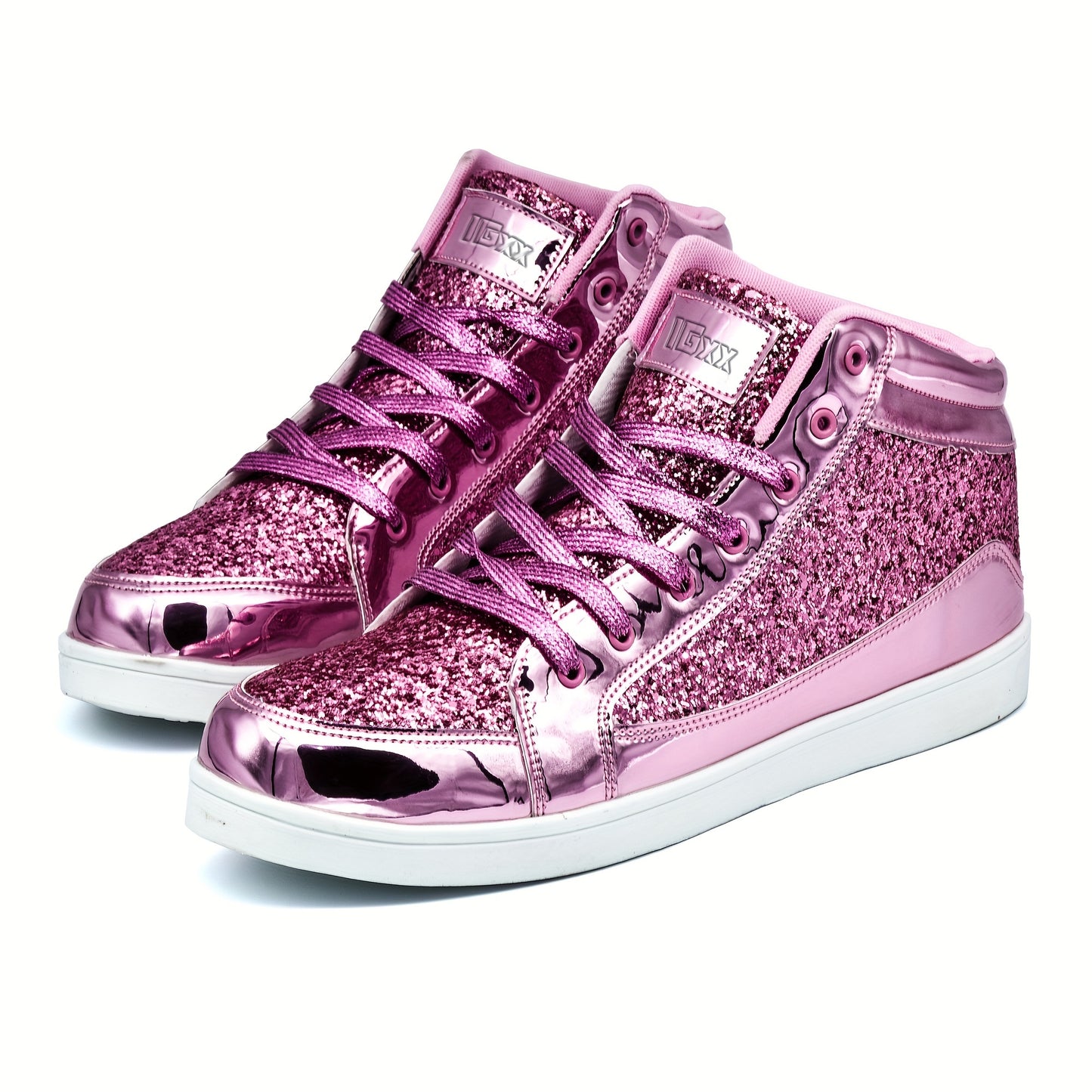 High Top Sequin Shoes, Shiny Casual Sneakers For Parties